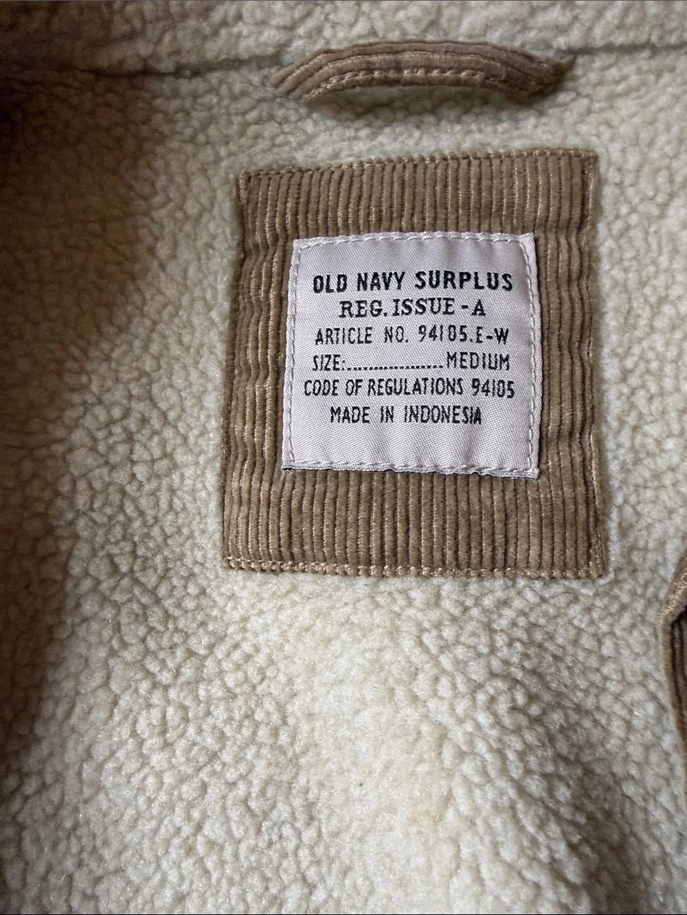 Old Navy Tan Corduroy Sherpa-Lined Jacket Medium Y2K kids vintage